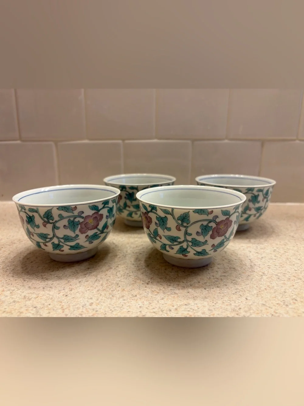 Vintage Arita Floral Porcelain Tea Cup and Saucer Set - Green and Pink